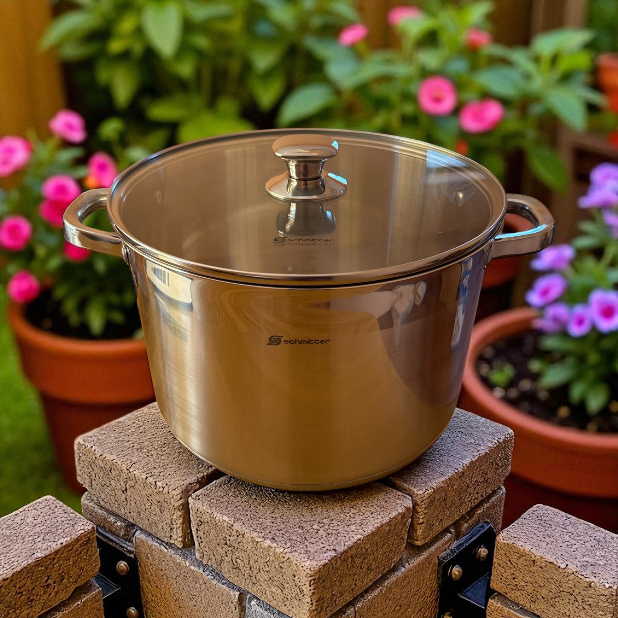 Oală din Inox Schmitter 28 cm / 11L – Fund Triplu Stratificat & Capac Inox Oală din Inox Schmitter 28 cm / 11L – Fund Triplu Stratificat & Capac Inox